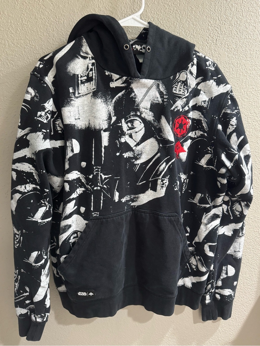 Star Wars Black & White Graphic Pullover Hoodie with Red Emblem